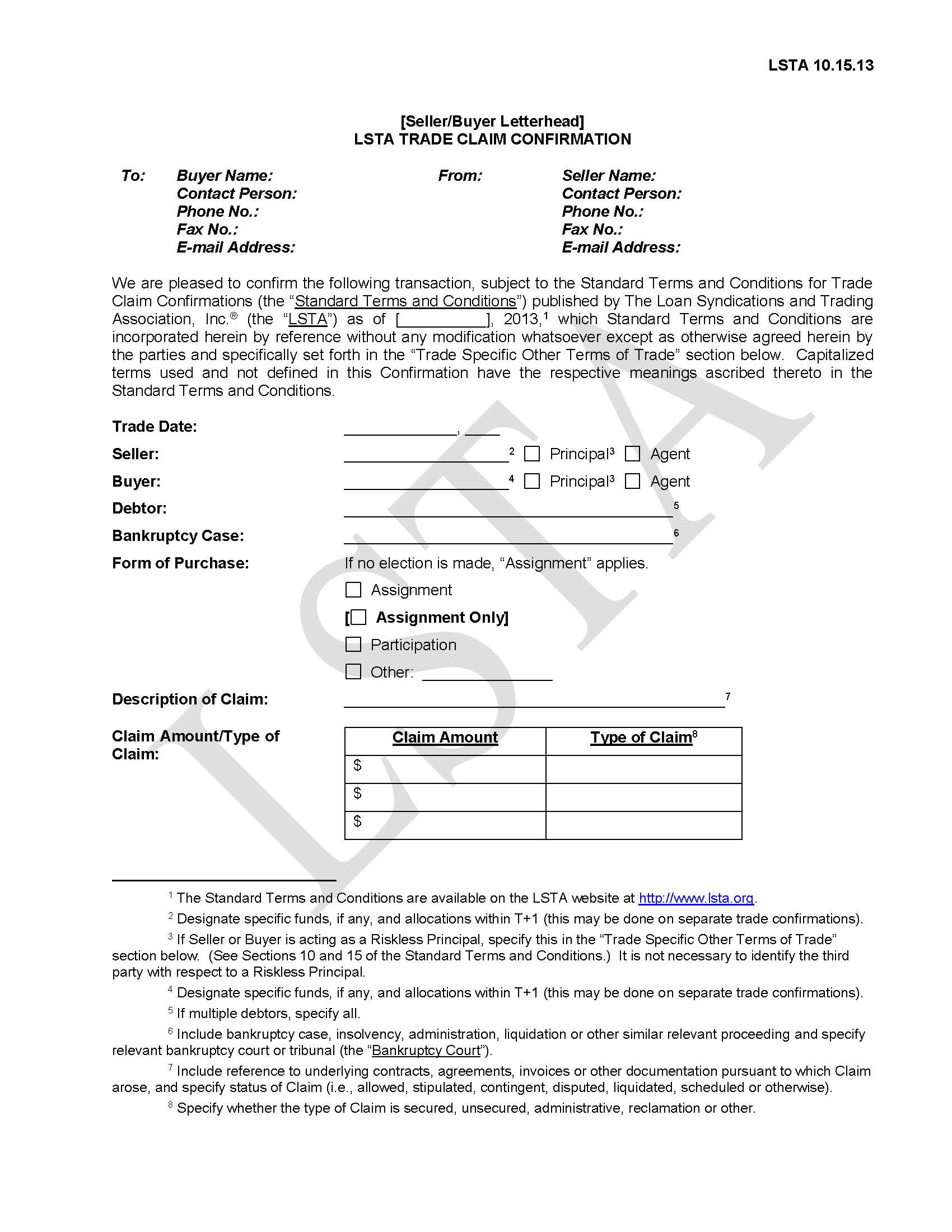 Trade Claim Confirmation (Oct 15 2013) - LSTA