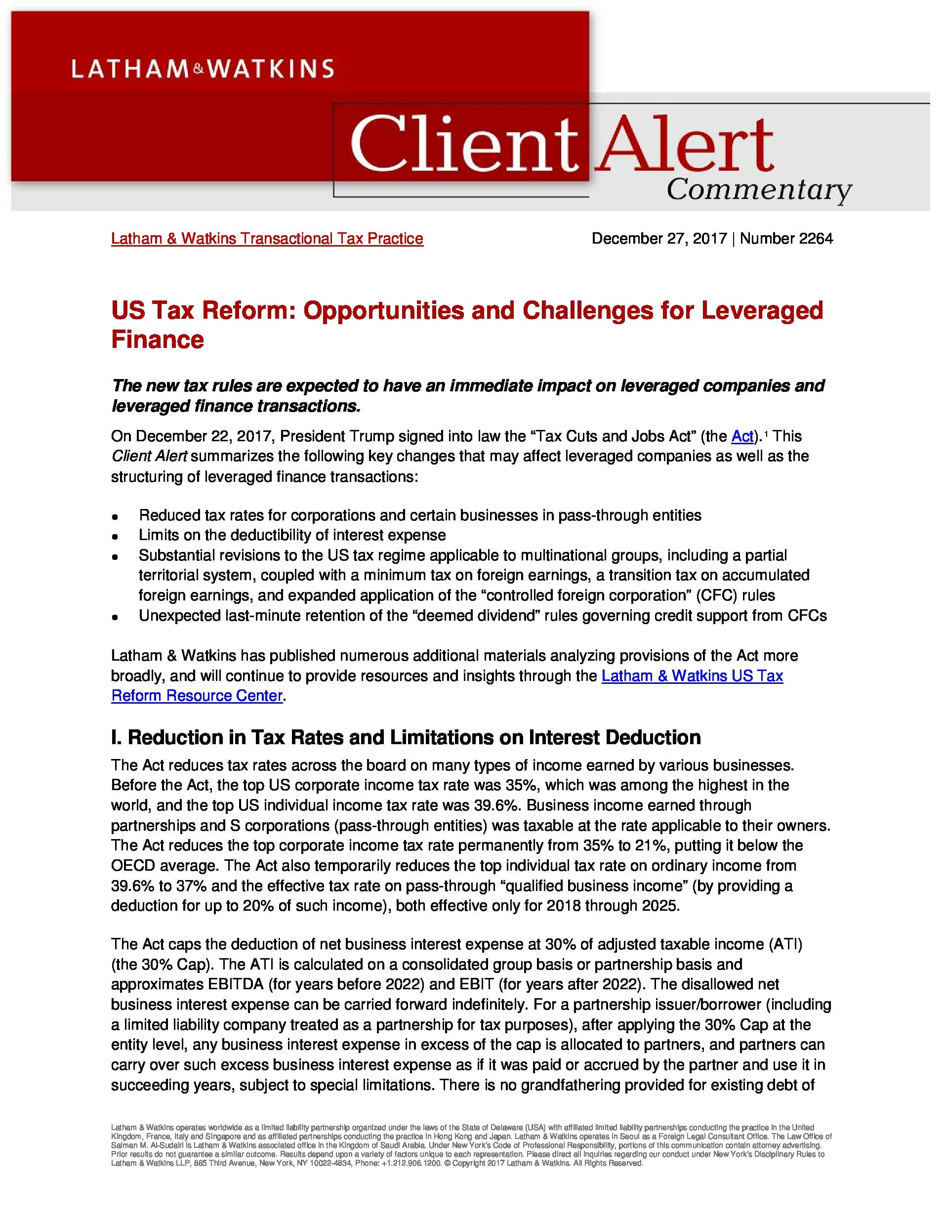 Latham Client Alert On Tax Reform Lsta 4651