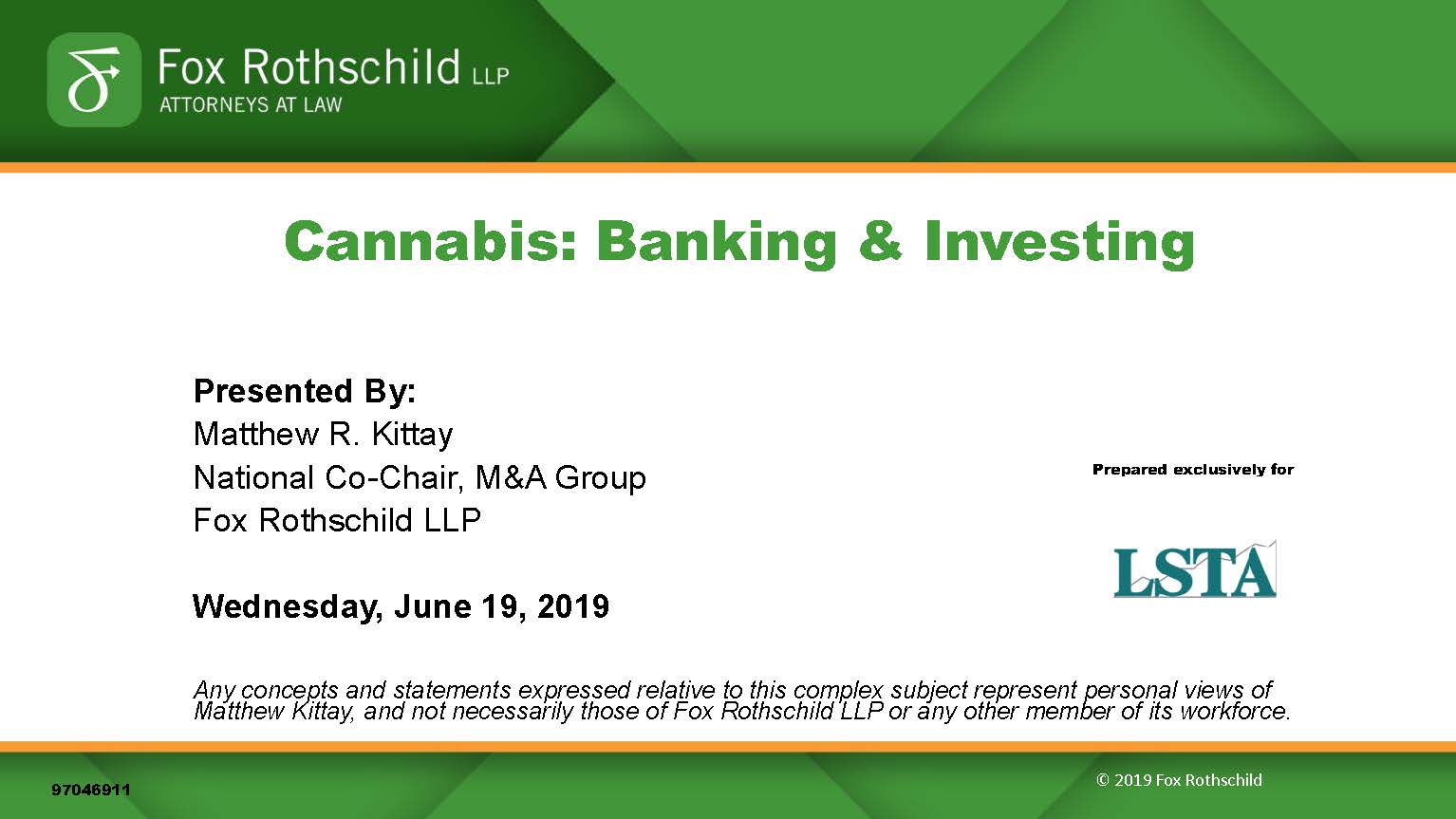 Cannabis: Banking & Investing Presentation - LSTA