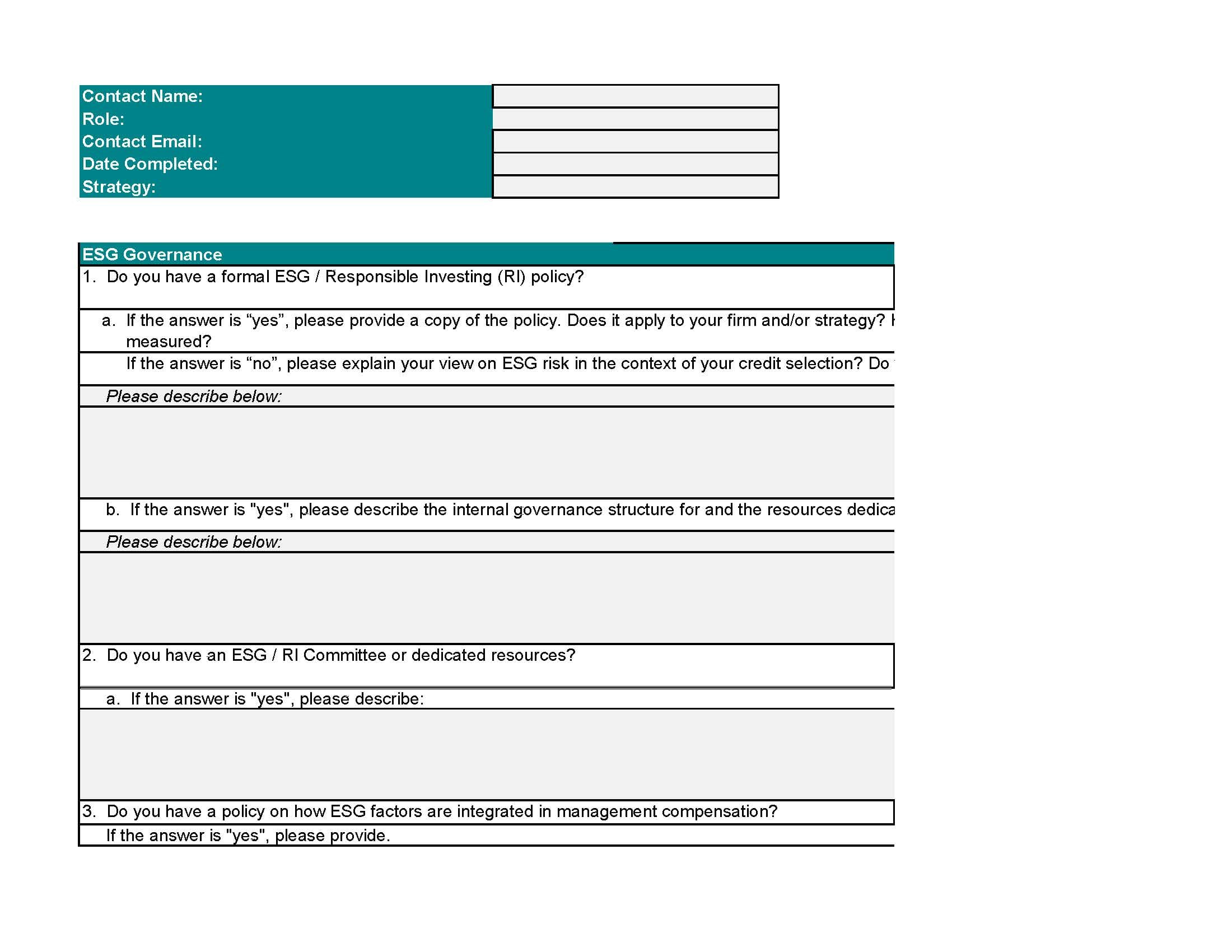 ESG Diligence Questionnaire Managers Excel Version LSTA