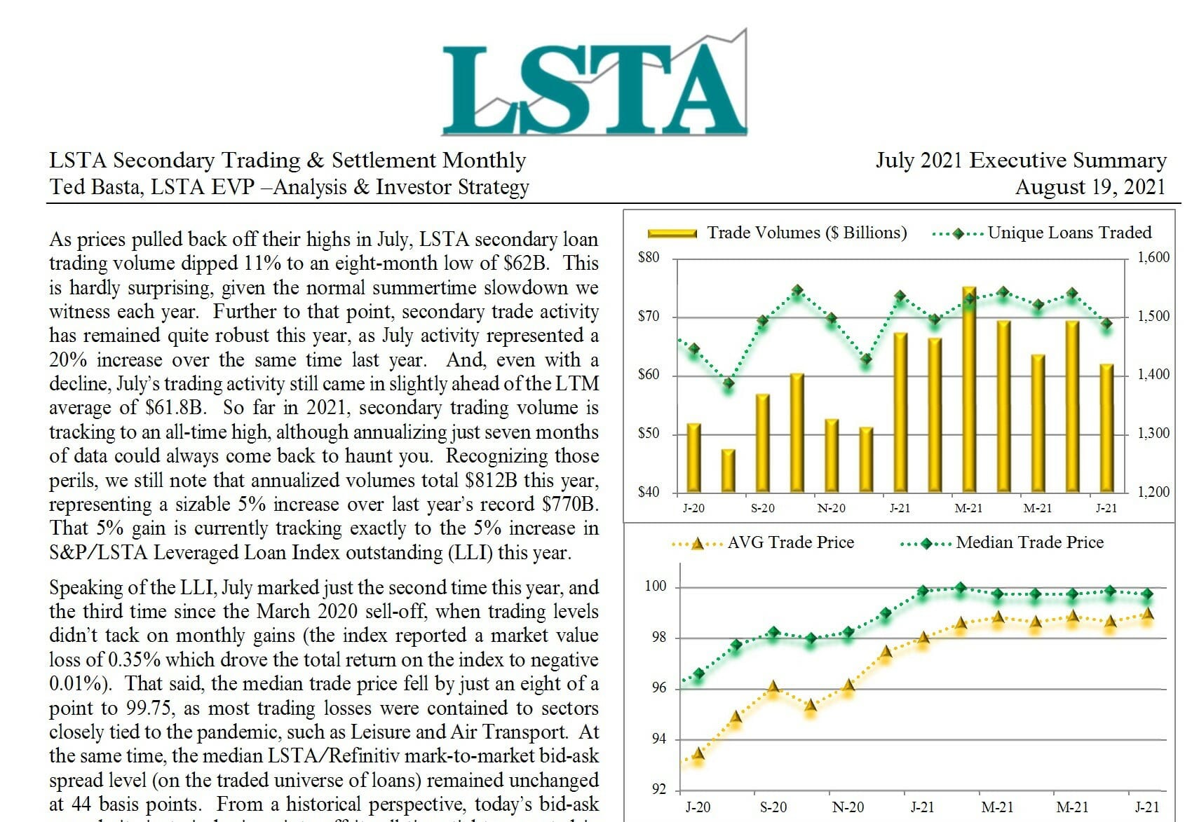 Secondary Trading And Settlement Monthly July 2021 Executive Summary Lsta