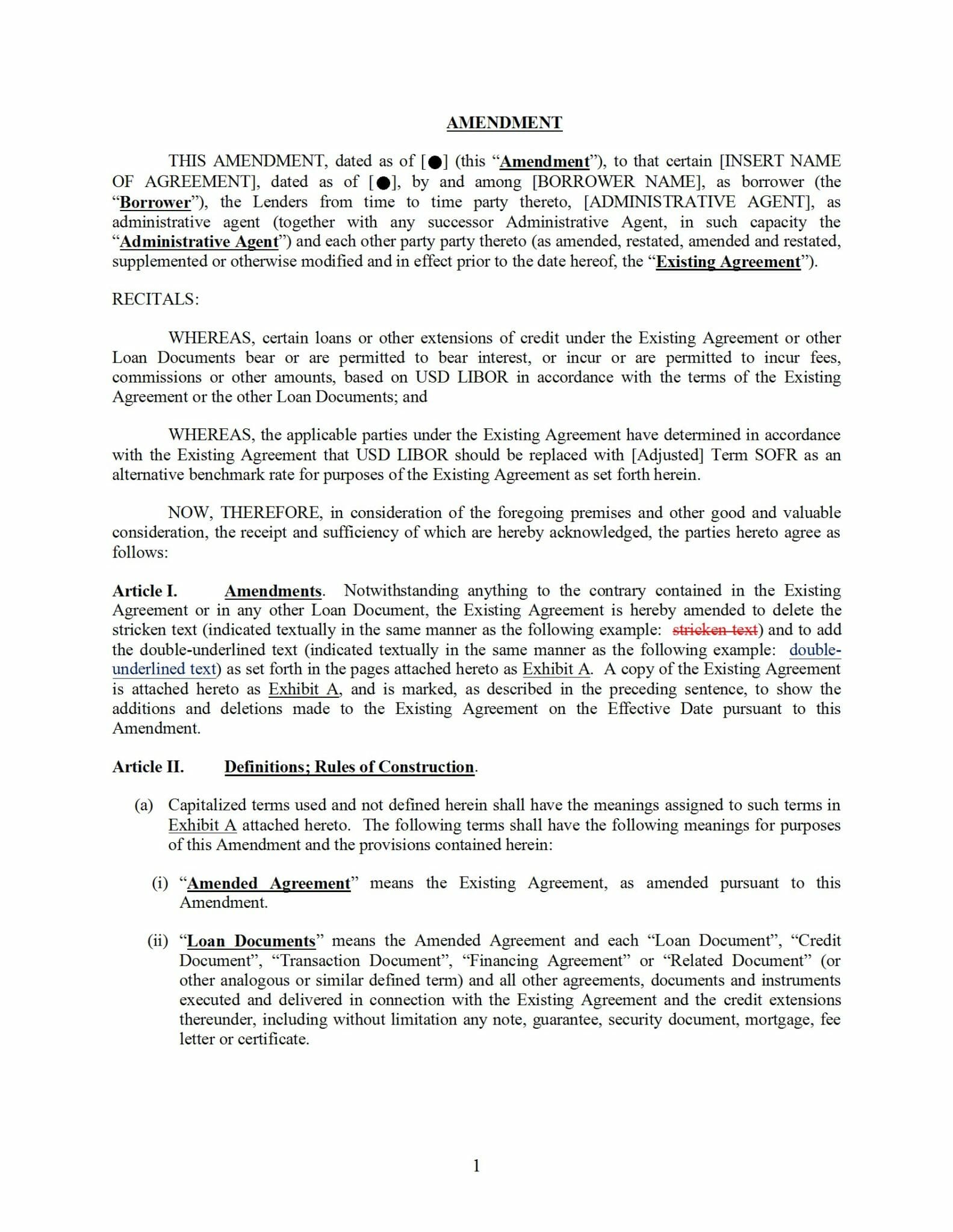 Draft of Term SOFR Consensual Amendment - LSTA