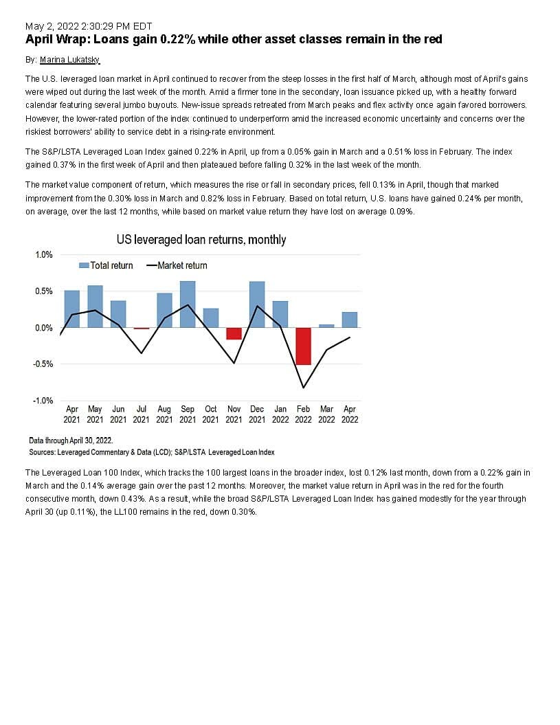 S&P/LSTA Leveraged Loan Index Analysis: April 2022 - LSTA