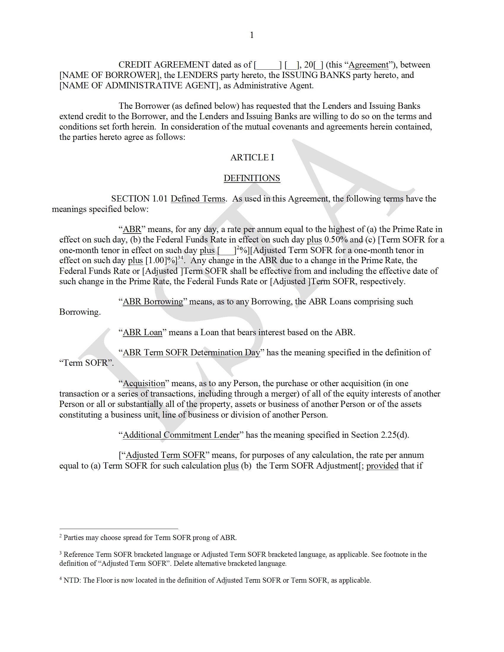 Form of Credit Agreement Revolving Credit Facility Term SOFR LSTA