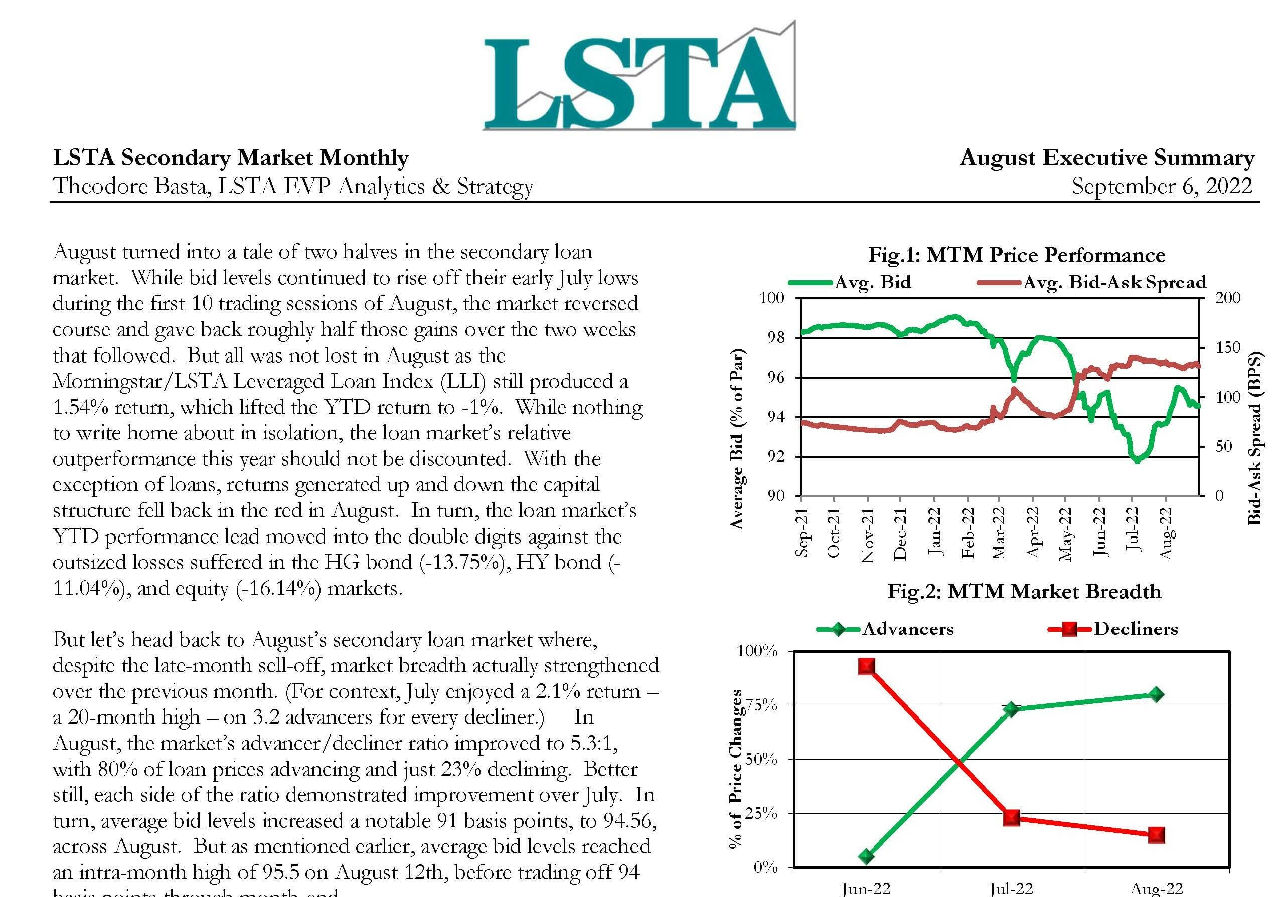 Secondary Market Monthly - August 2022 Executive Summary - LSTA