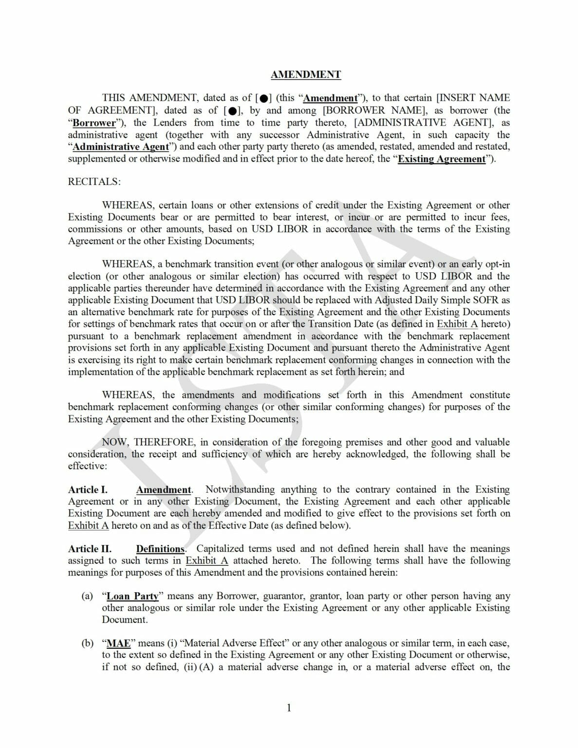 Daily Simple SOFR Amendment Form (Benchmark Replacement Amendment) (Oct ...