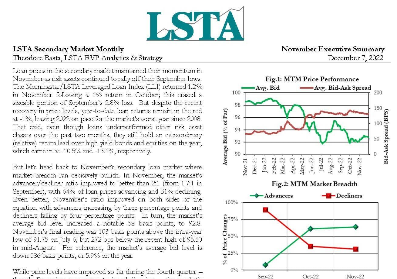 Secondary Market Monthly - November 2022 Executive Summary - LSTA