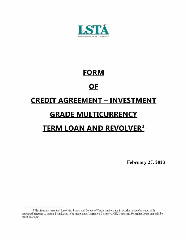 Form of Credit Agreement Investment Grade Multicurrency Term Loan