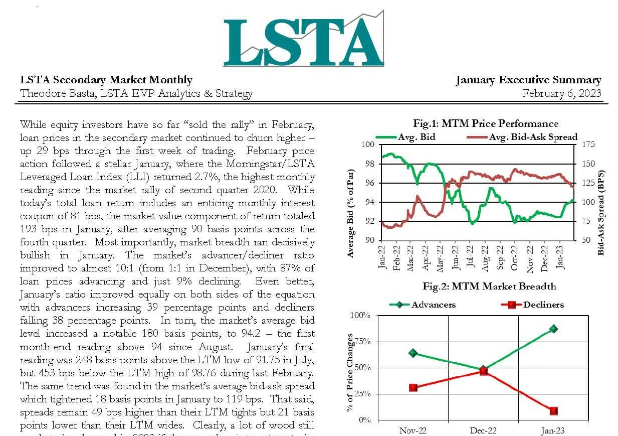 Secondary Market Monthly - January 2023 Executive Summary - LSTA