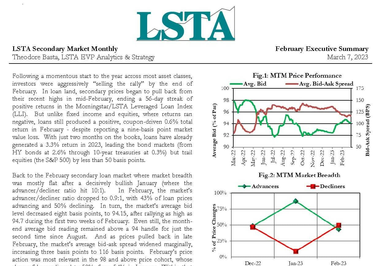 Secondary Market Monthly - February 2023 Executive Summary - LSTA