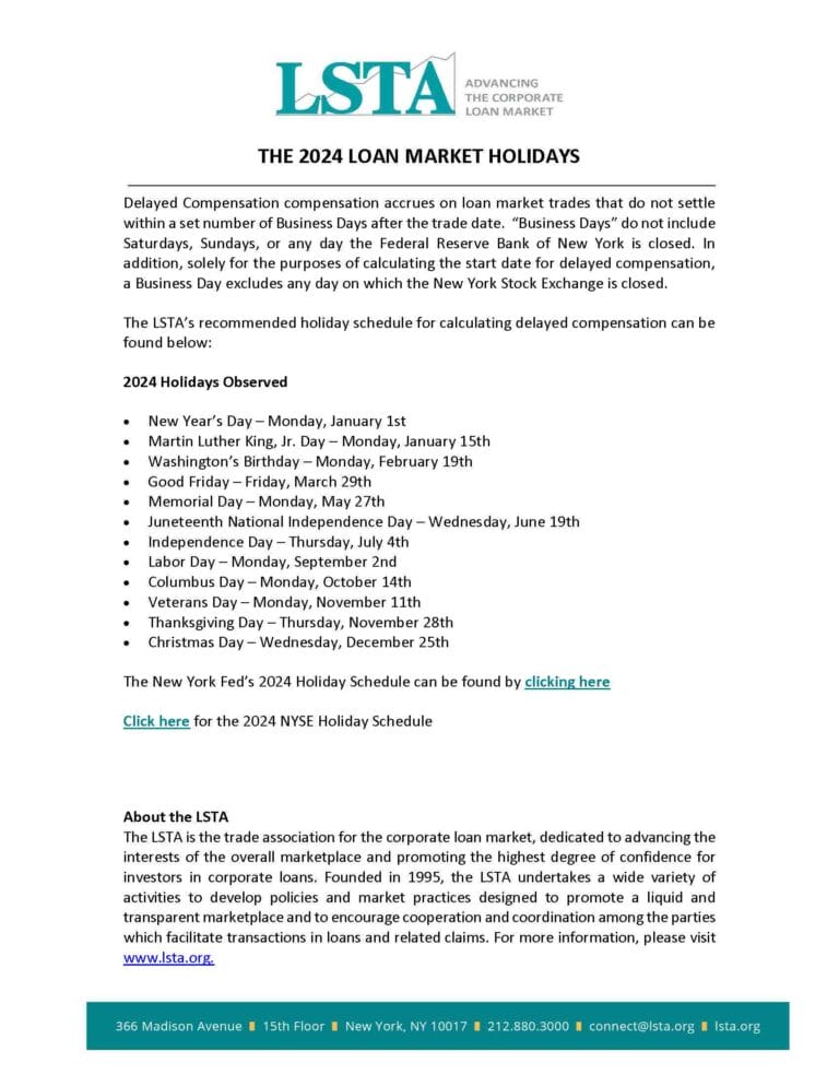 2024 Loan Market Holidays LSTA