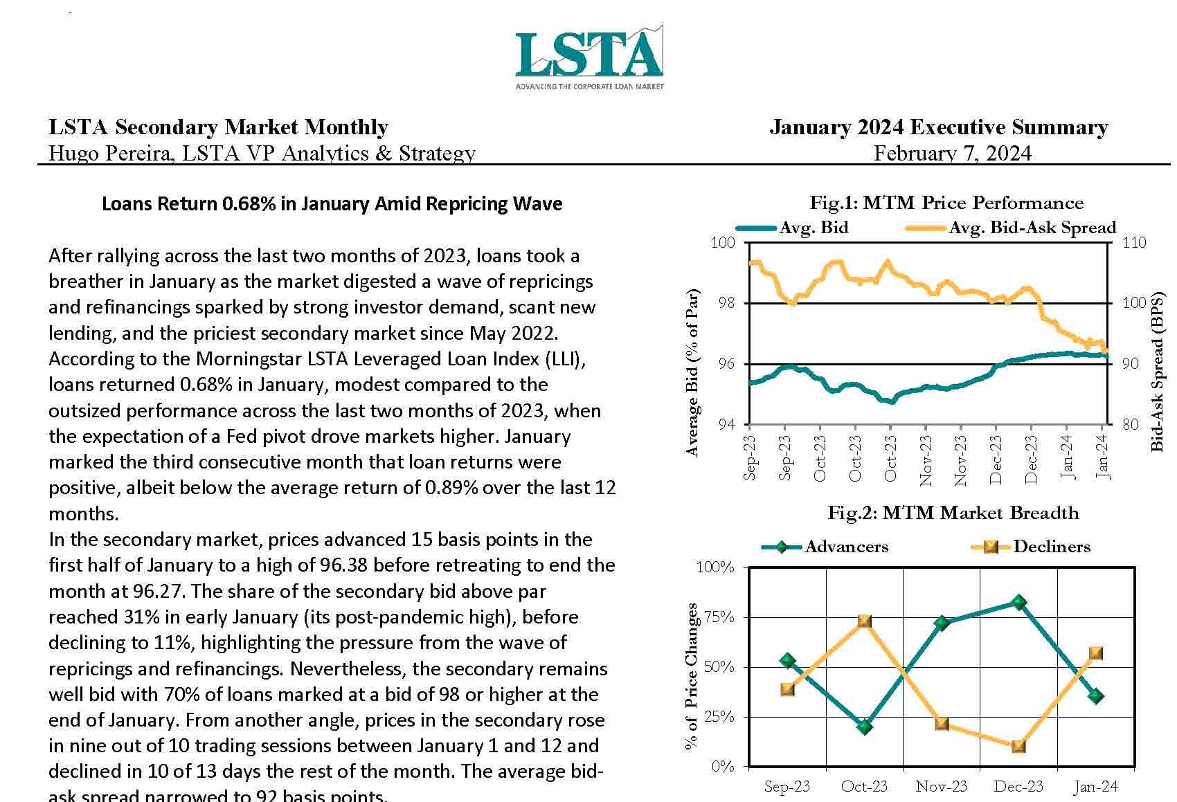 Secondary Market Monthly (Jan 2024) - LSTA