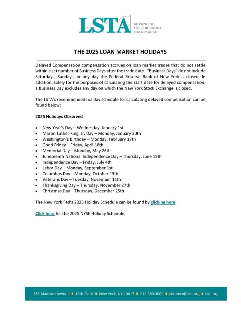 2025 Loan Market Holidays