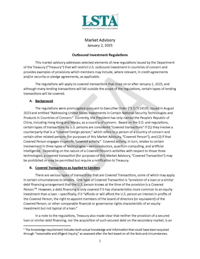 Outbound Investment Regulations Market Advisory (31Dec24)