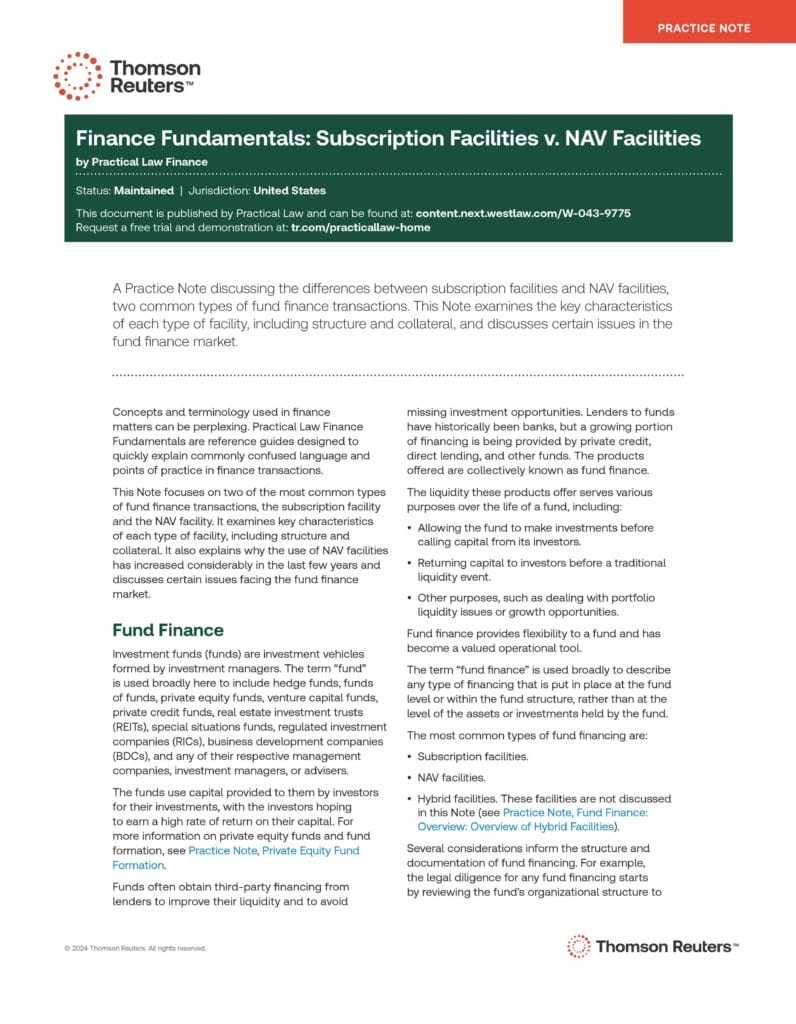 Practical Law Finance Fundamentals Subscription Facilities v NAV Facilities (25Oct24)