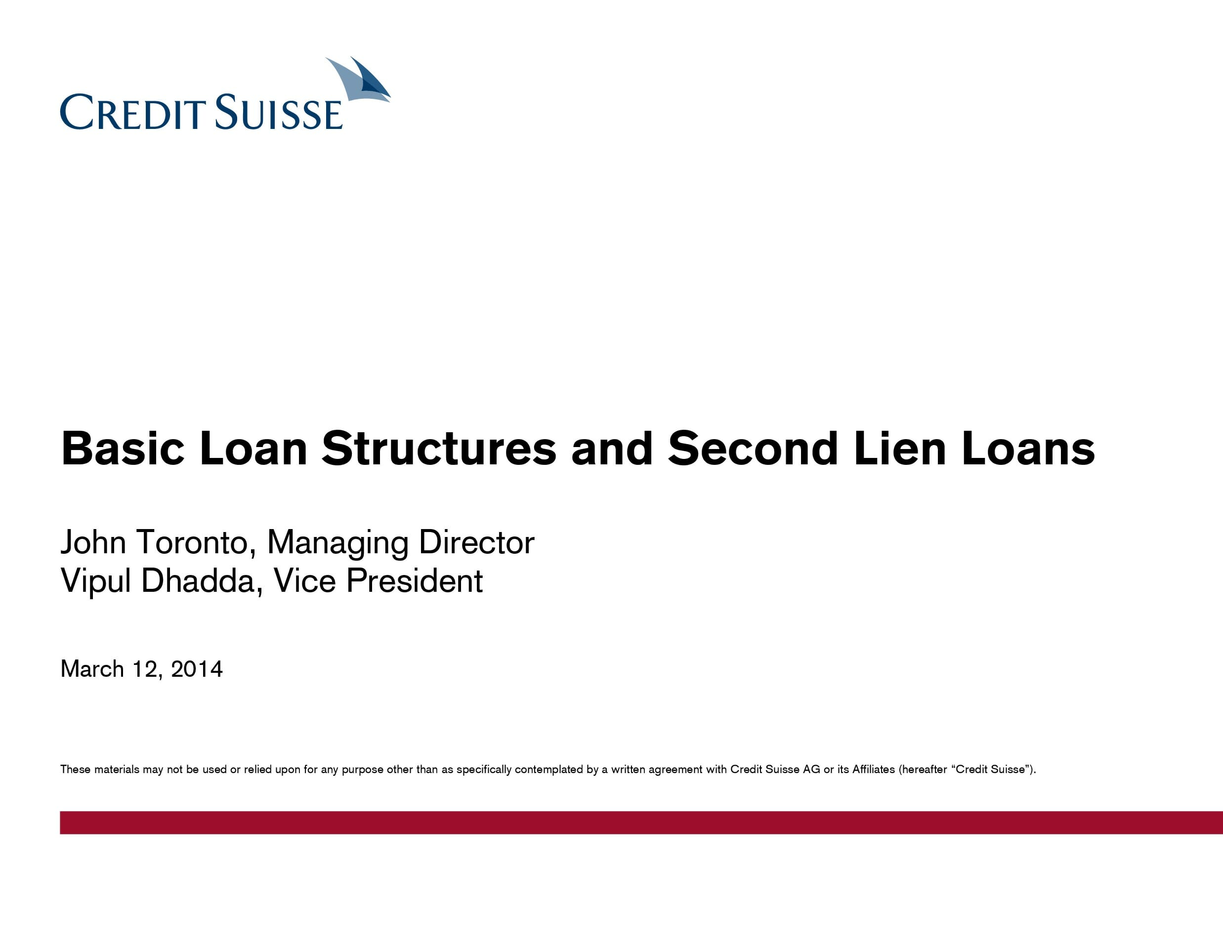 Basic Loan Structures & Second Lien Loans - LSTA