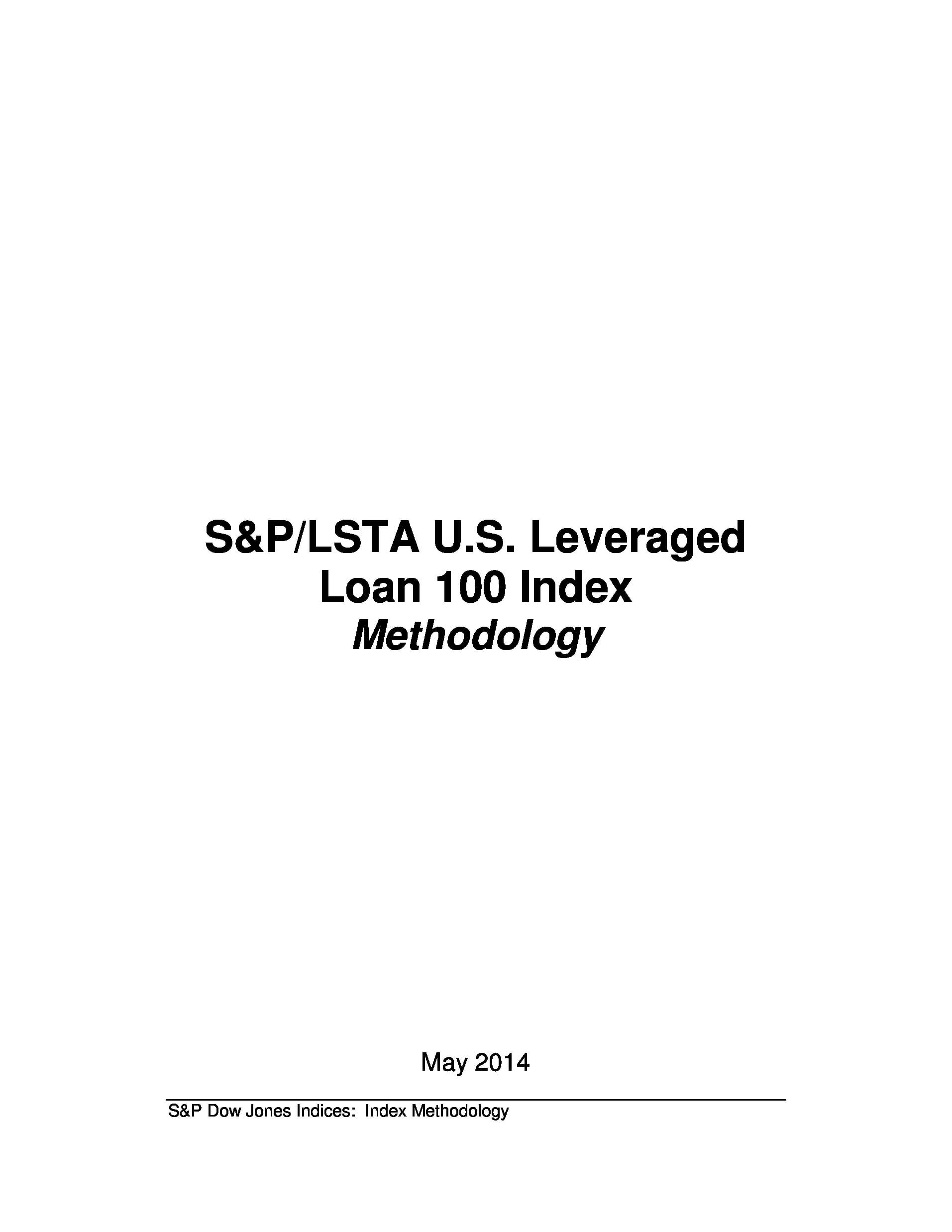 S P Lsta Leveraged Loan 100 Index Methodology Lsta