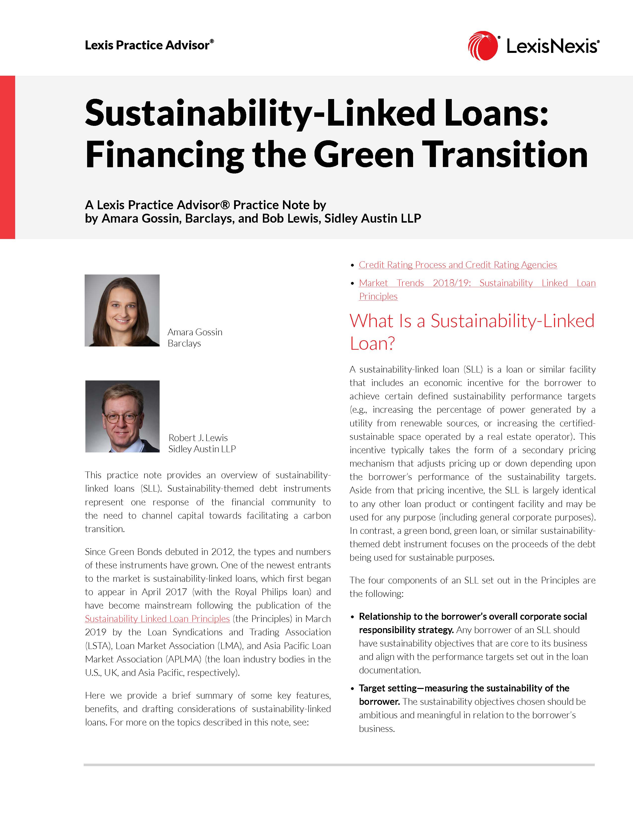 Sustainability-Linked Loans: Financing The Green Transition - LSTA